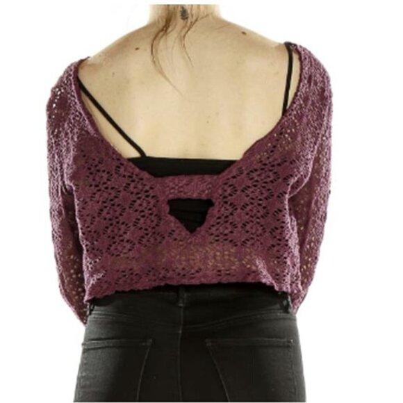 Free People Beach Plum Gold Cutout Crochet Shrug Crop Top - Picture 5 of 7